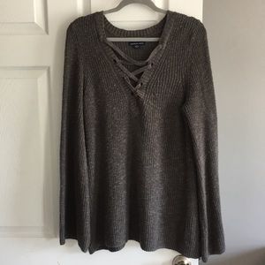 AE Bell-Sleeve Lace-Front Sweater